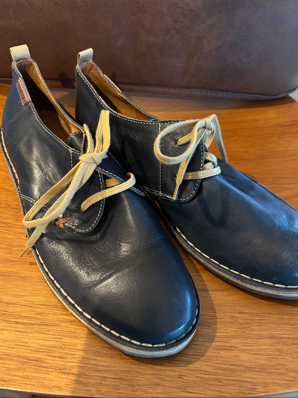 PIKOLINOS Navy Leather Chukka Boots with Tan Laces